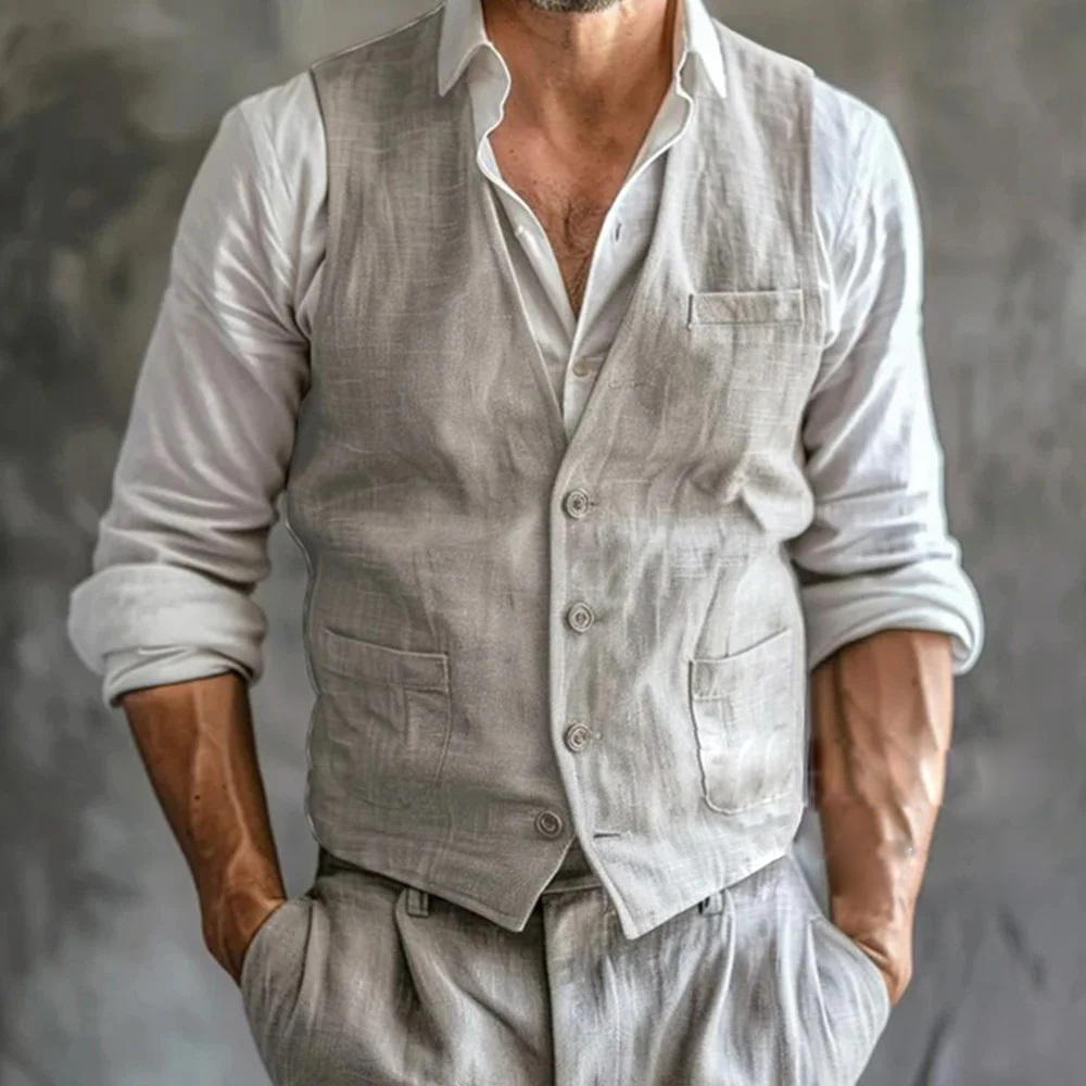 Formal Vest Waistcoat - Men's Linen Vest Summer Male Gilet