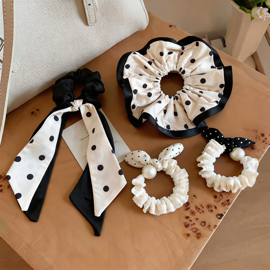 Satin Bow Tie - Black White Satin Polka Dot Hair