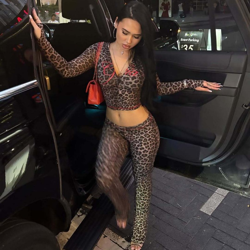 Y2K Formal Wear Men - Newest Women Leopard‑Print 2‑Piece Matching Set