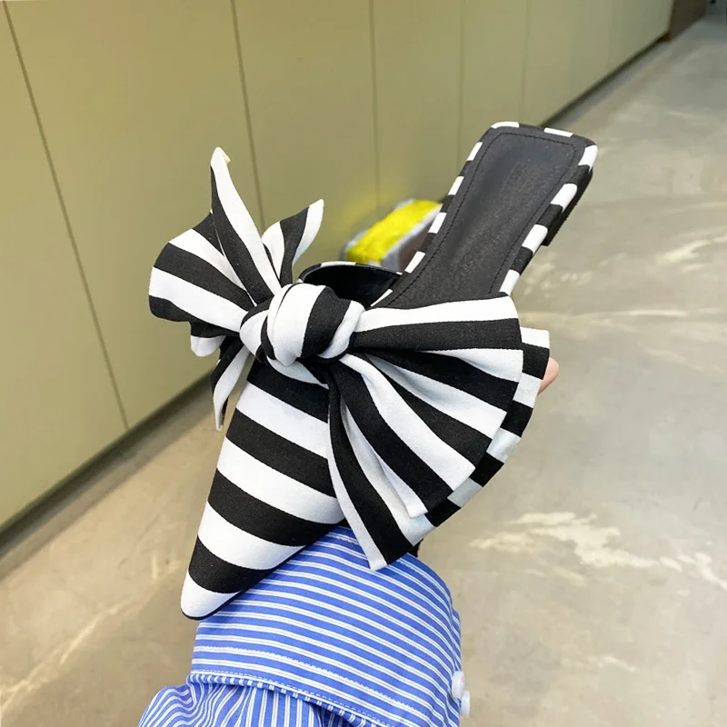 Satin Bow Tie - Women Sandals Oversize Bowtie Mule Shoes