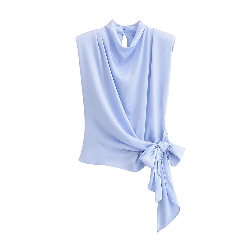 Satin Bow Tie - YENKYE Fashion New Women Light Blue