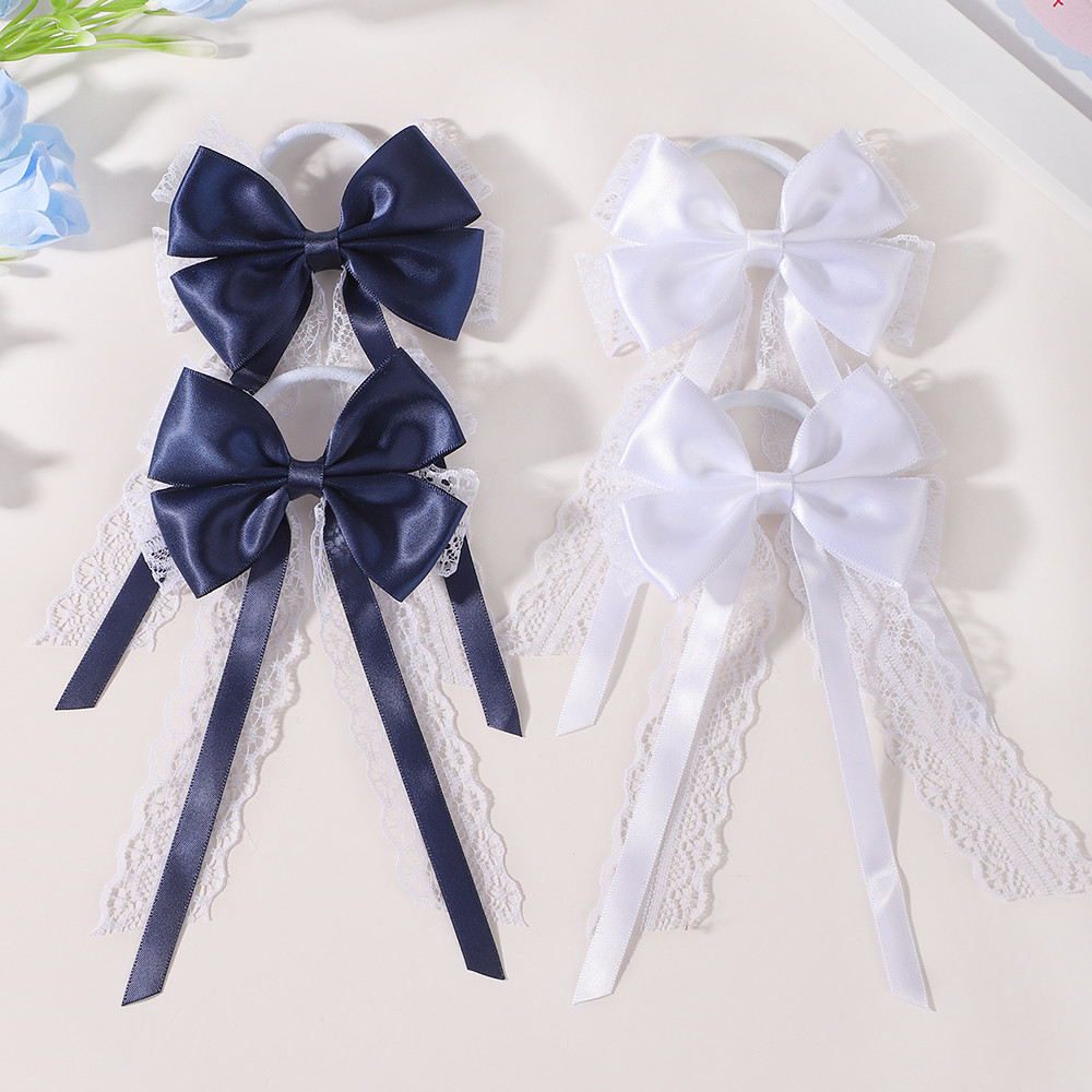 Satin Bow Tie - 2Pcs Satin Lace Long Tail Bow