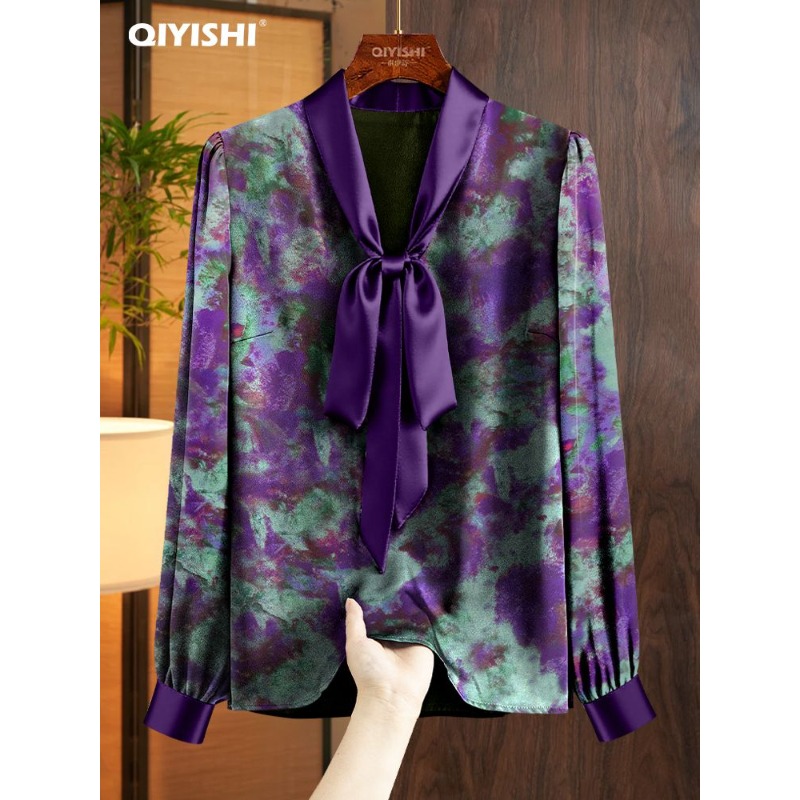 Satin Bow Tie - Elegant Commuter Temperament Purple Waist Top