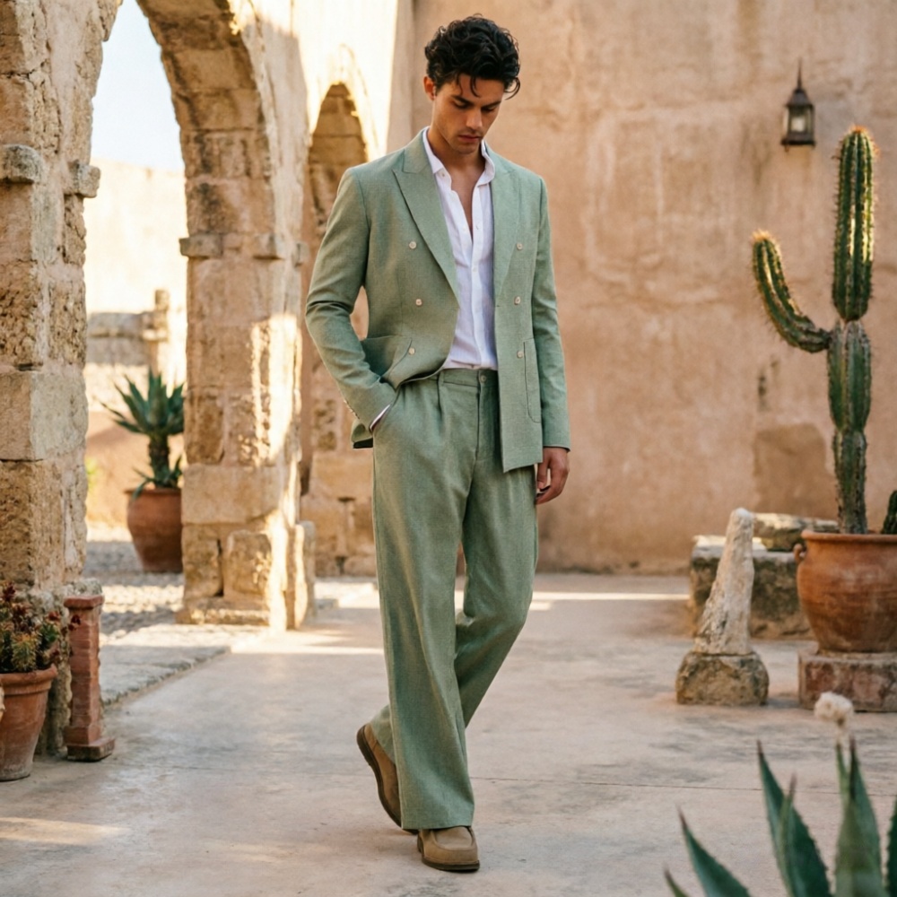 Men'S Relaxed Formal Wear - Sage Green Linen Men Suits Relaxed