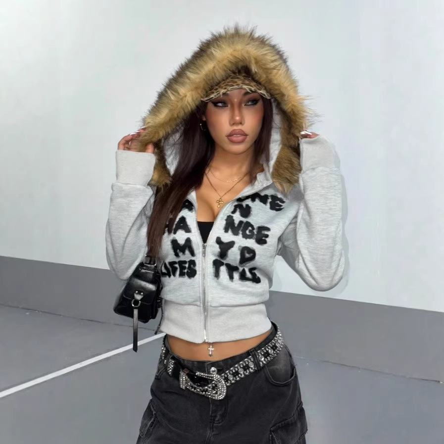 Full Zip Hoodie Fur Trim Hood  - đánh giá và giá Y2K Formal Wear Men