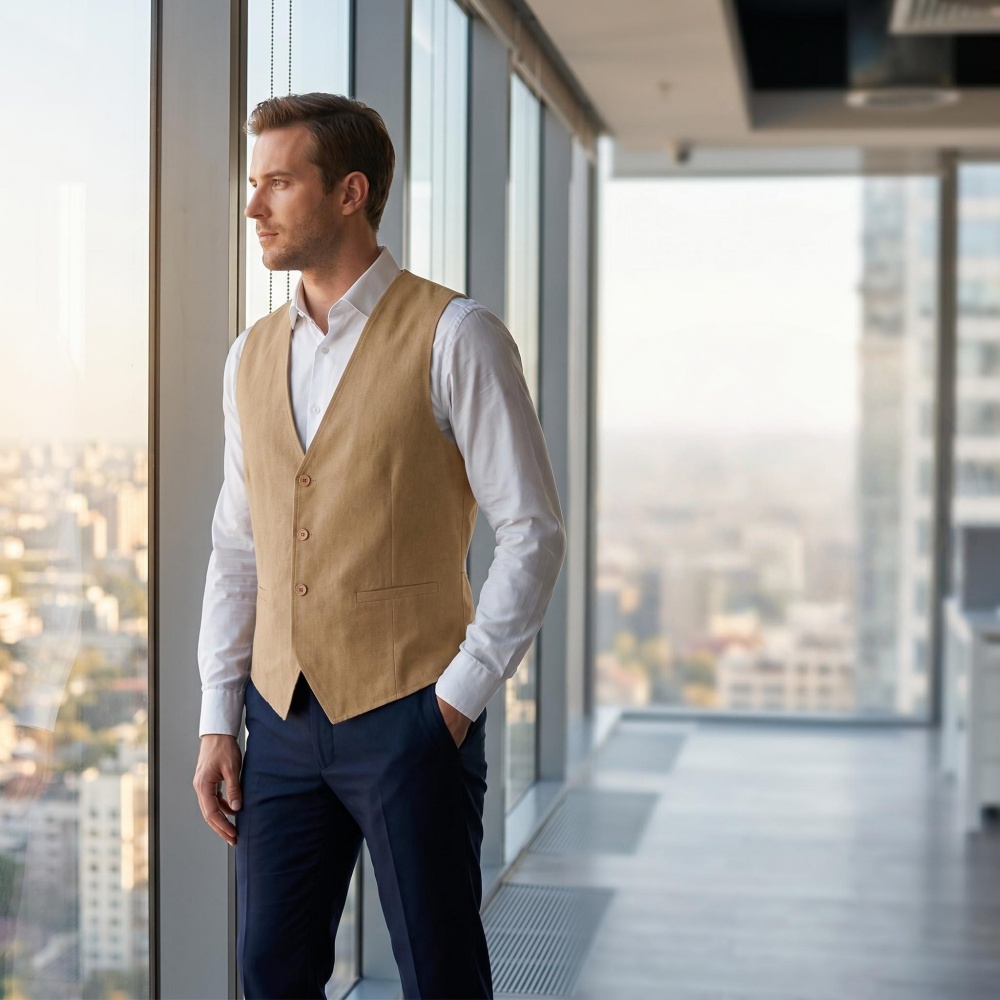 V Neck Men's Linen Vest Single - đánh giá và giá Formal Vest Waistcoat
