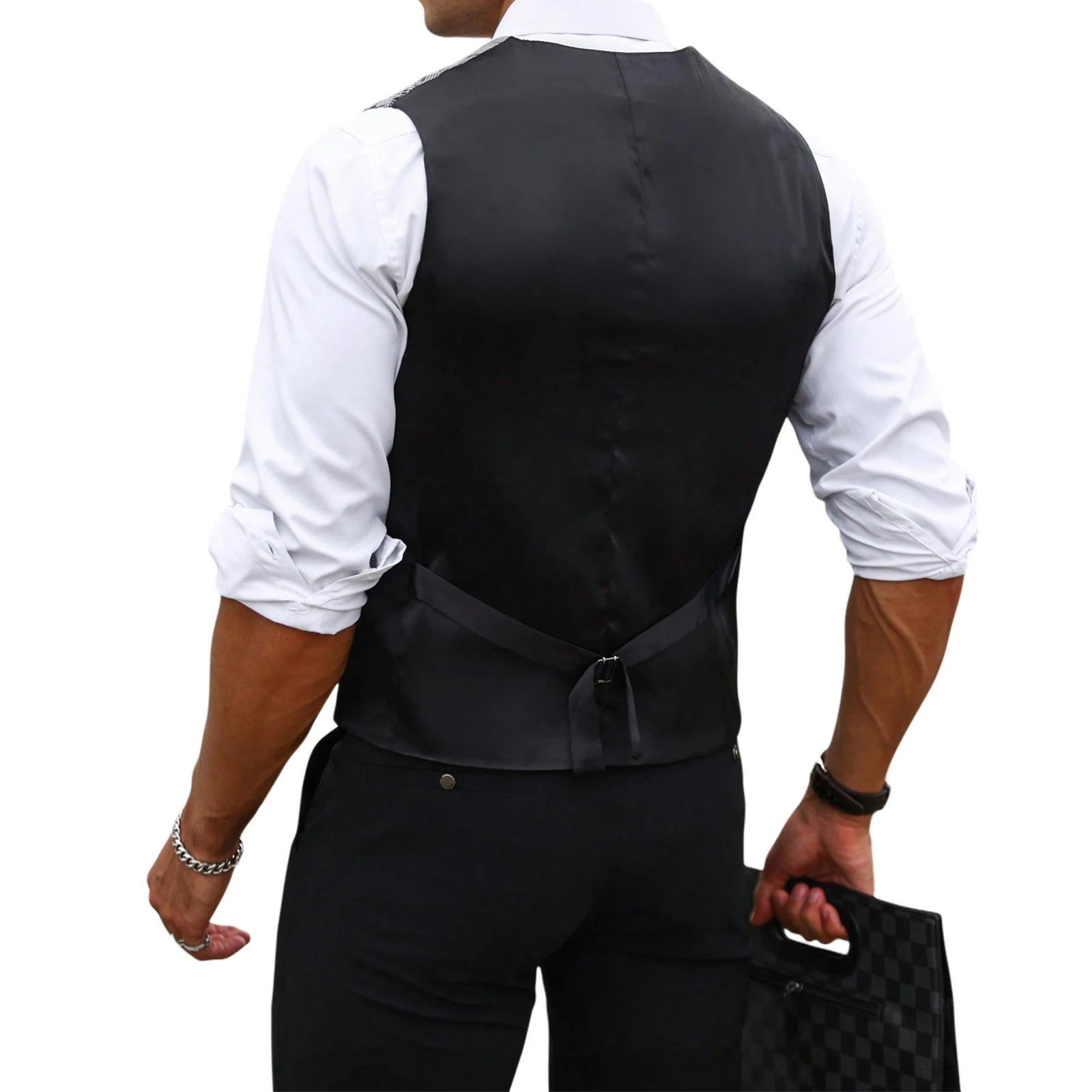 Men Grey Plaid Suit Vest Slim  - đánh giá và giá Formal Vest Waistcoat